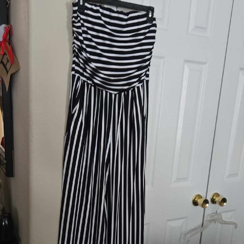 Poof! Monochrome Striped Jumpsuit